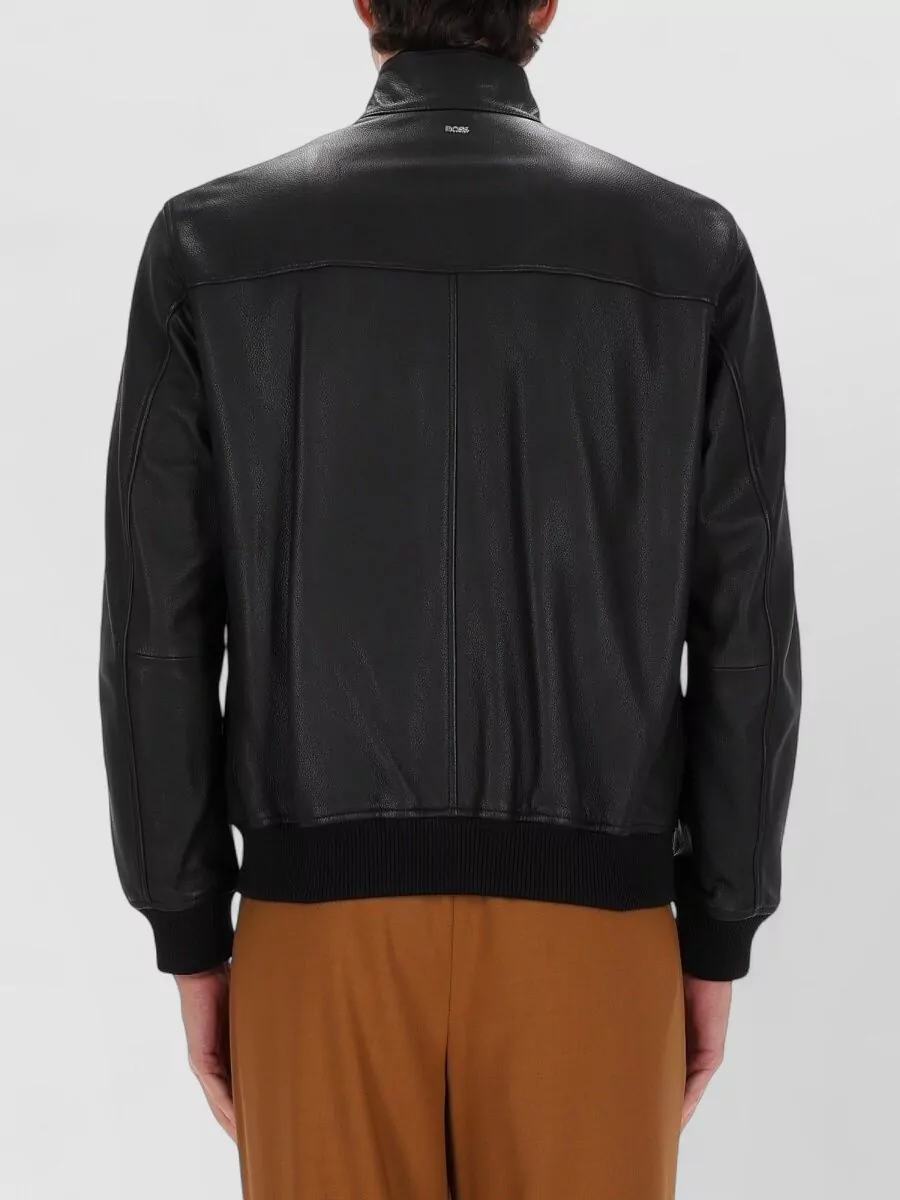 Boss High Collar Jacket With Ribbed Cuffs And Hem