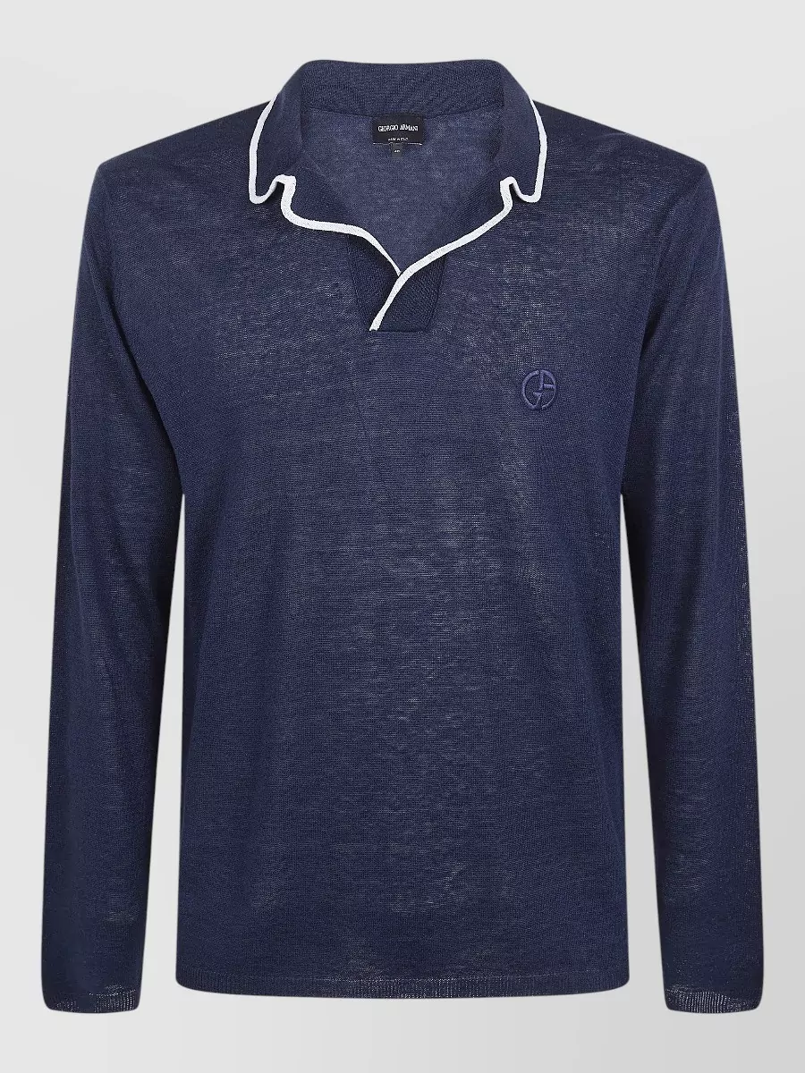 Giorgio Armani Silk Linen Relaxed-Fit Ribbed Long-Sleeve Polo Sweater