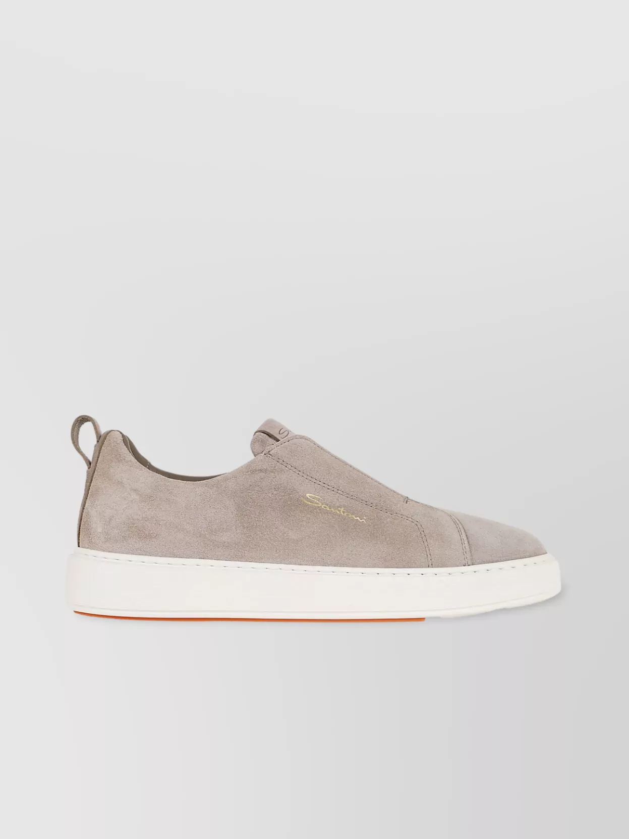 Santoni Round Toe Suede Sneakers With Elastic Panels In Neutral