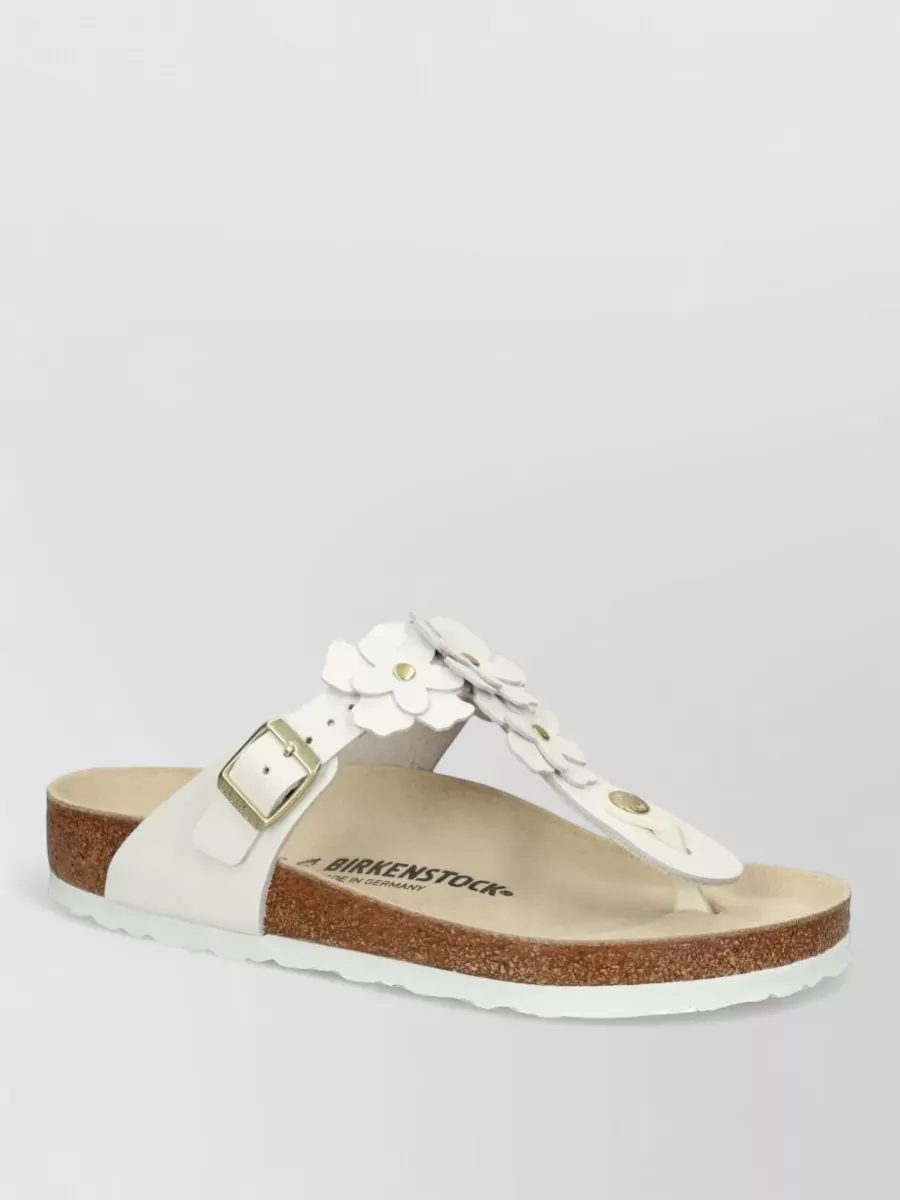 Birkenstock Leather Floral Appliqué Thong Sandals