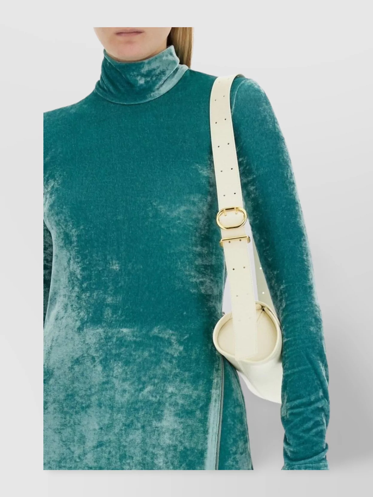 Shop Jil Sander Velvet Turtleneck Slim Fit Side Slit Top