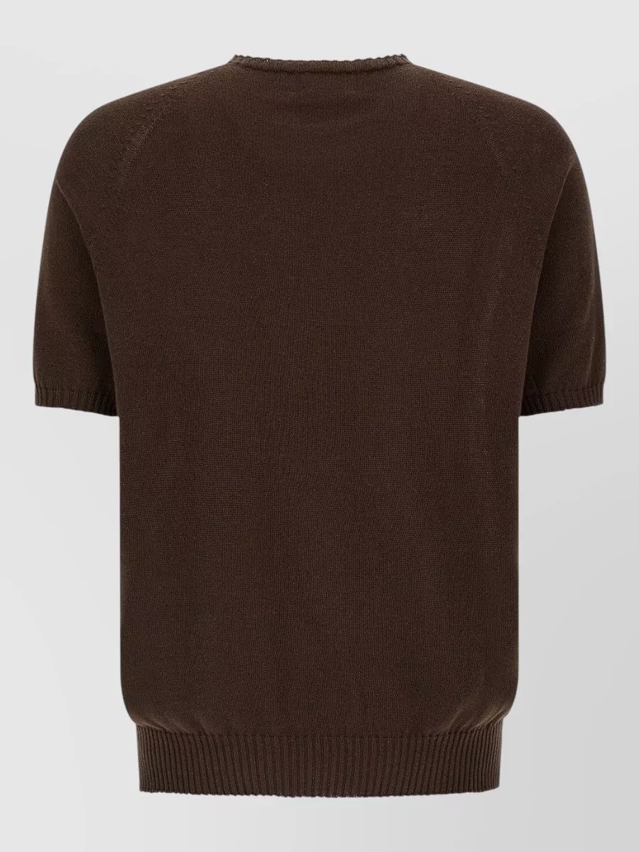Ma'ry'ya Ribbed Cotton Short-Sleeve Crew-Neck Sweater