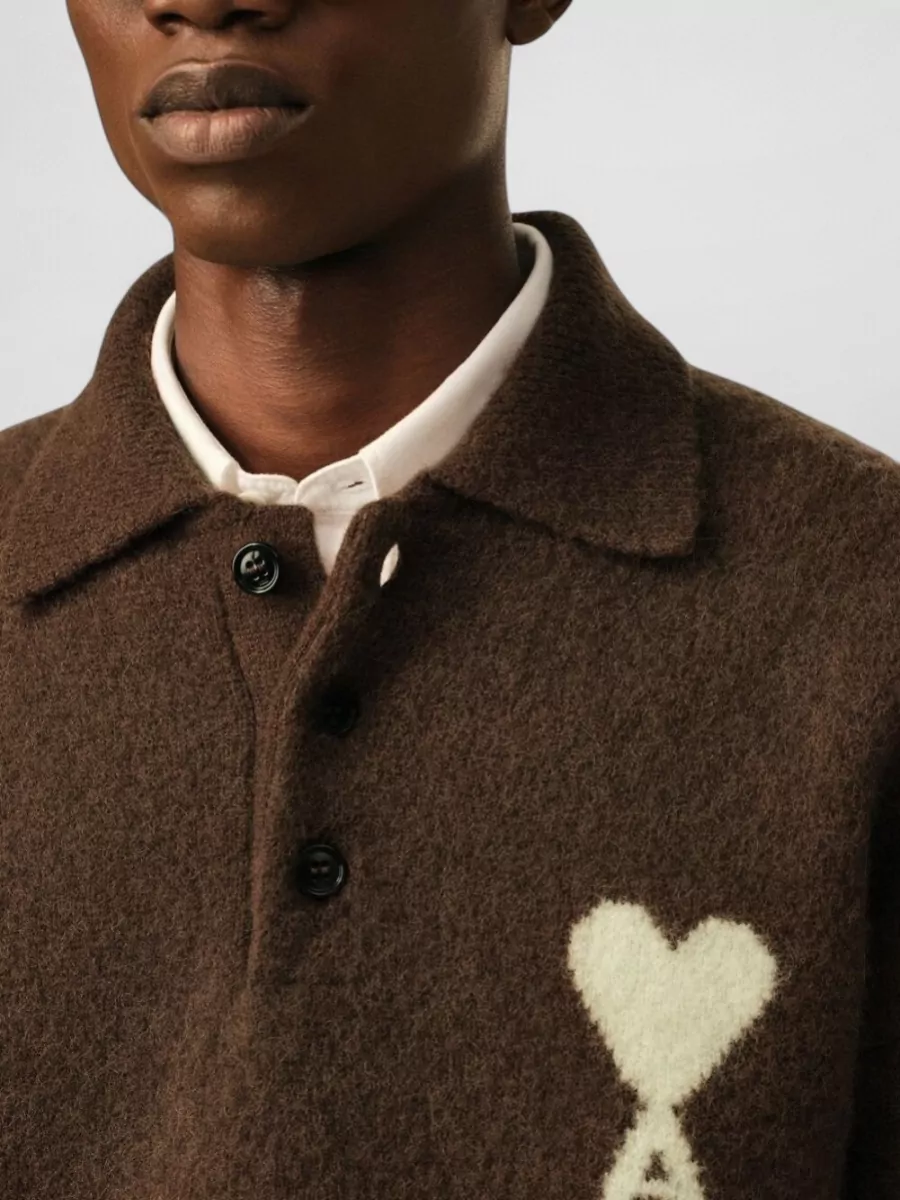 Ami Paris Alpaca Wool Ribbed Polo Sweater