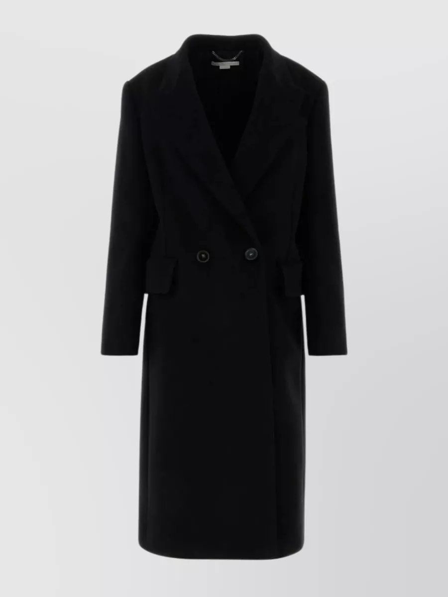Shop Stella Mccartney Woolen Coat With Back Slit And Double-breasted Design In Black