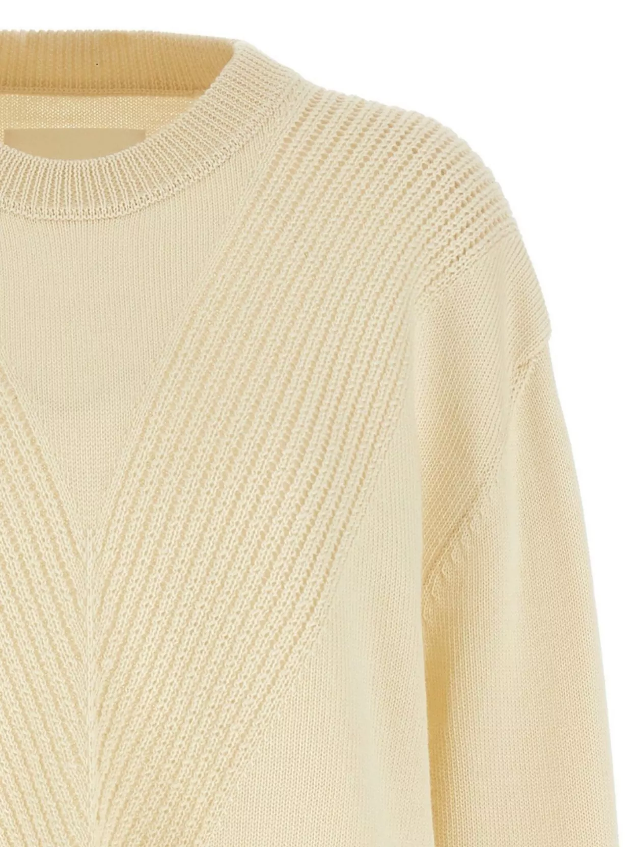 Jil Sander Crew Neck Wool Sweater With Textured Knit In Yellow