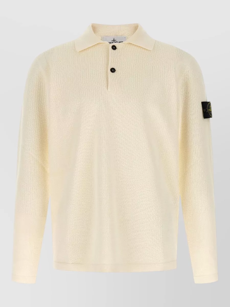 Stone Island fine-knit cotton long-sleeve polo shirt