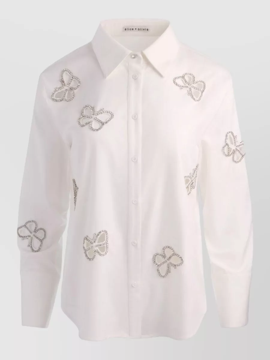 Alice + Olivia crystal embellished cutout shirt