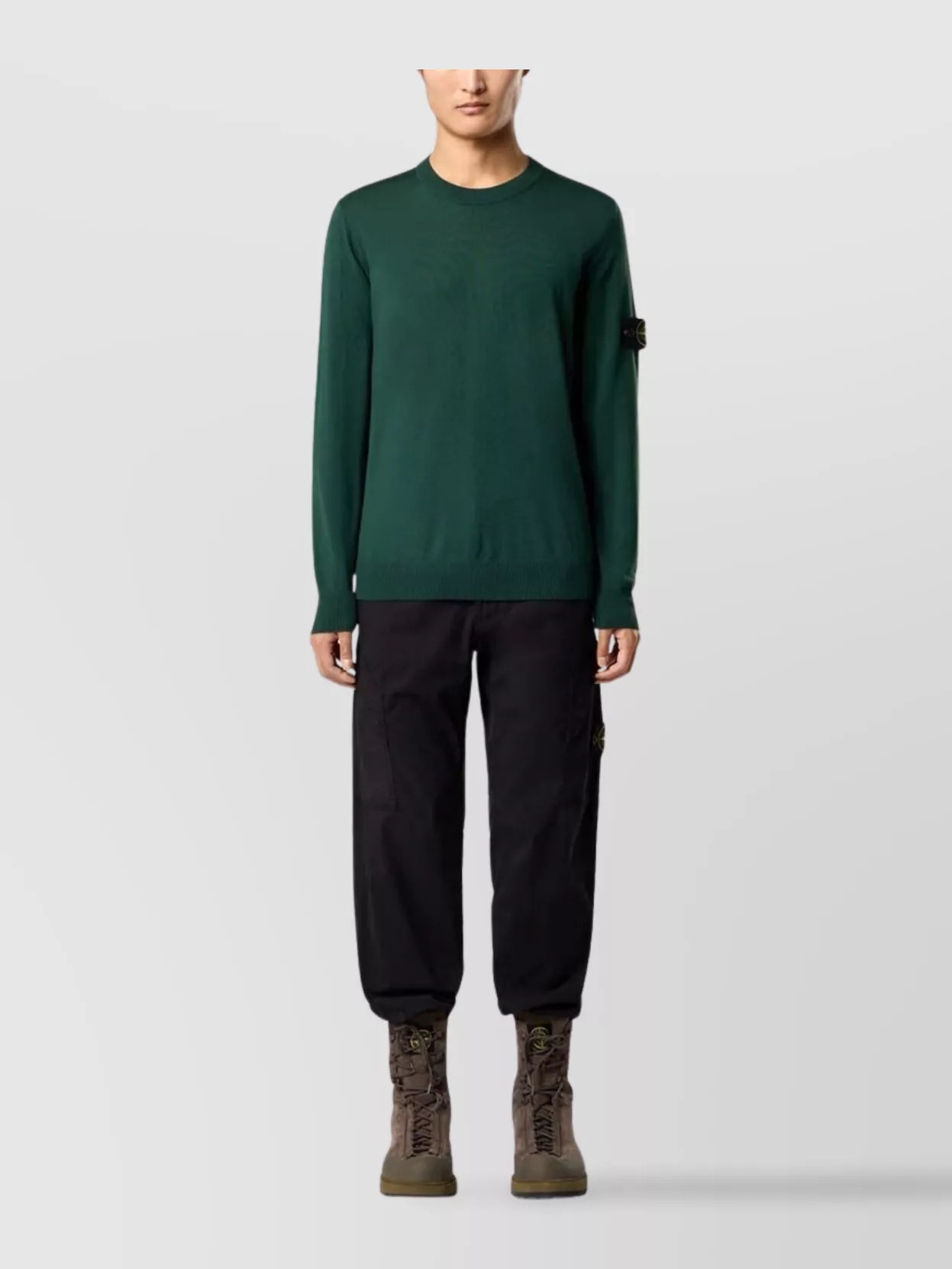 Stone Island Crewneck Jumper With Raised Stitch Details In Green