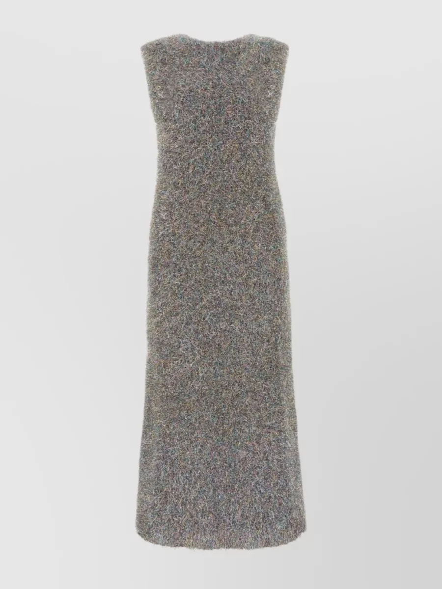Shop Jil Sander Polyester Blend Midi Dress With Flared Hemline In Grey