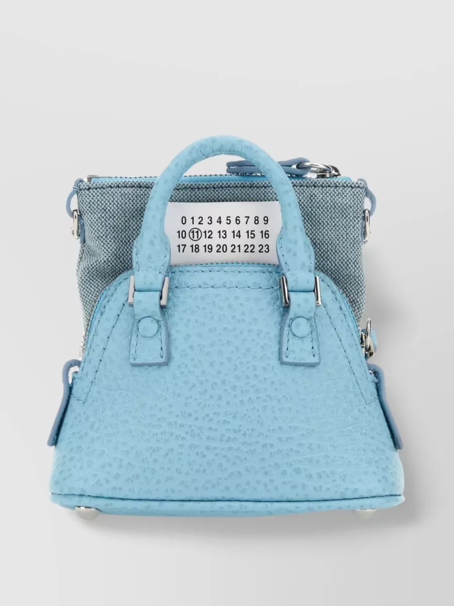 Shop Maison Margiela Baby Handbag With Leather Handles And Detachable Strap In Blue