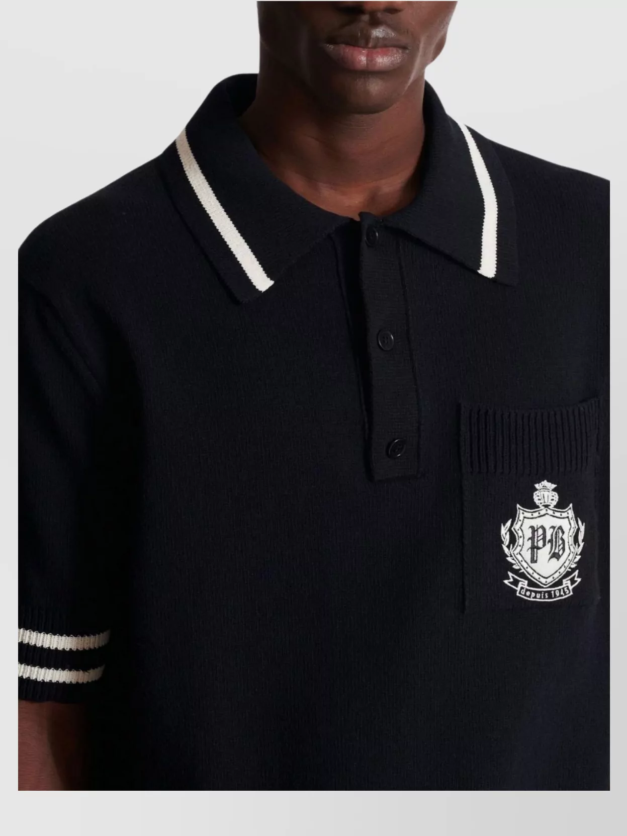 Balmain Striped Collar Short Sleeve Polo Shirt