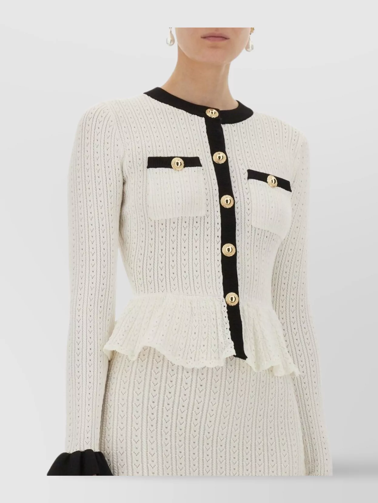 Self-Portrait Pointelle Knit Contrast Midi Dress