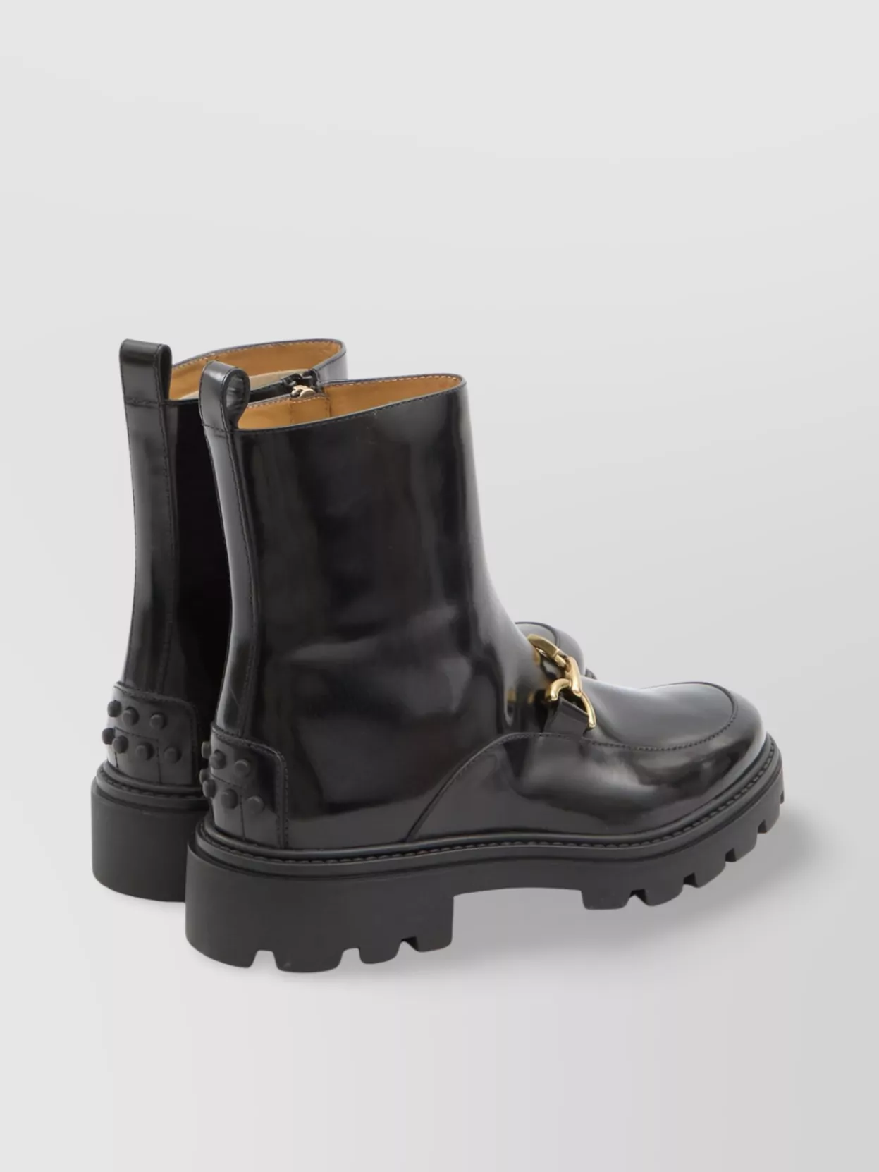 Tod's Shiny Calfskin Ankle Boots With Rubber Sole