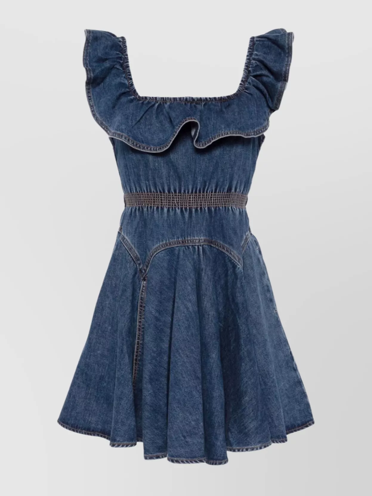 Self-Portrait Denim Ruffle Mini Dress