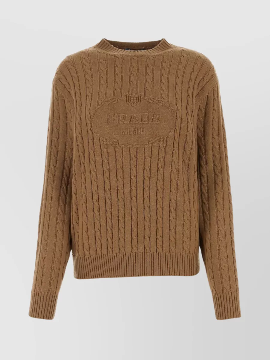 Shop Prada Textured Cable Knit Sweater In Brown