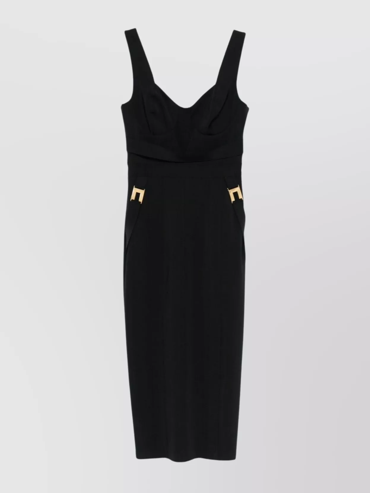 Elisabetta Franchi Fitted Midi Dress With Sweetheart Neckline In Black