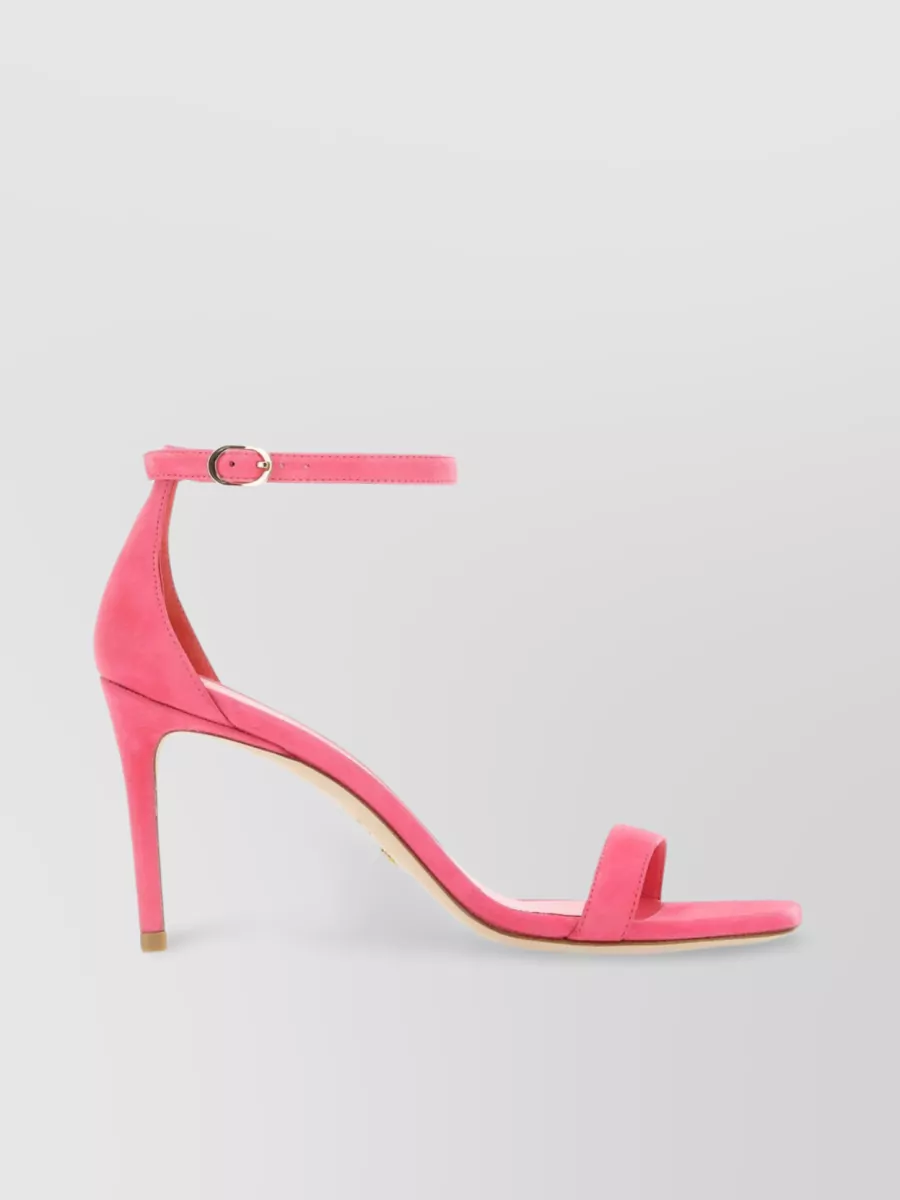 Shop Stuart Weitzman Suede Curve 85 Sandals With Italian Heel In Pink