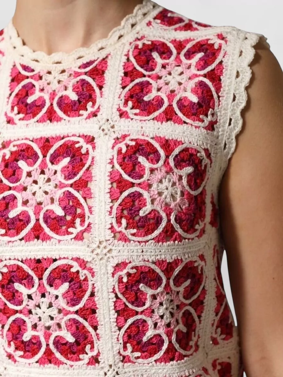 Dolce&Gabbana Cotton Multicolor Crochet Mini Dress
