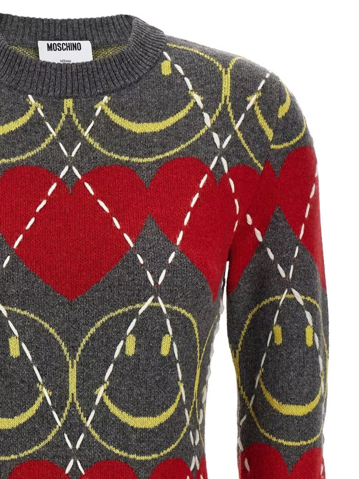 Moschino Crew Neck Long Sleeve Graphic Dress In Multi