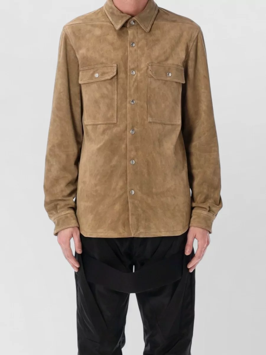 Rick Owens Calf leather boxy shirt jacket