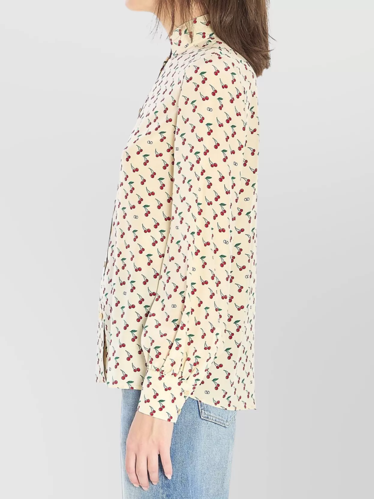 Valentino Cherry Print Long Sleeve Silk Shirt In Neutral