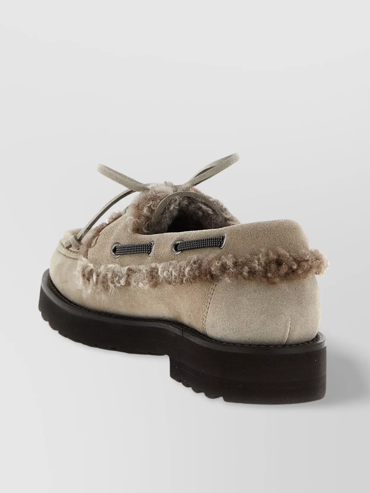 Brunello Cucinelli Luxe Fur Trim Loafers With Suede Finish