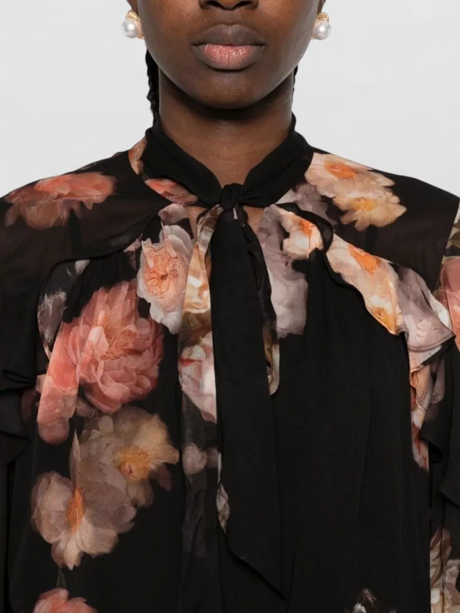 Zimmermann Floral Print Ruffled Long Sleeve Blouse