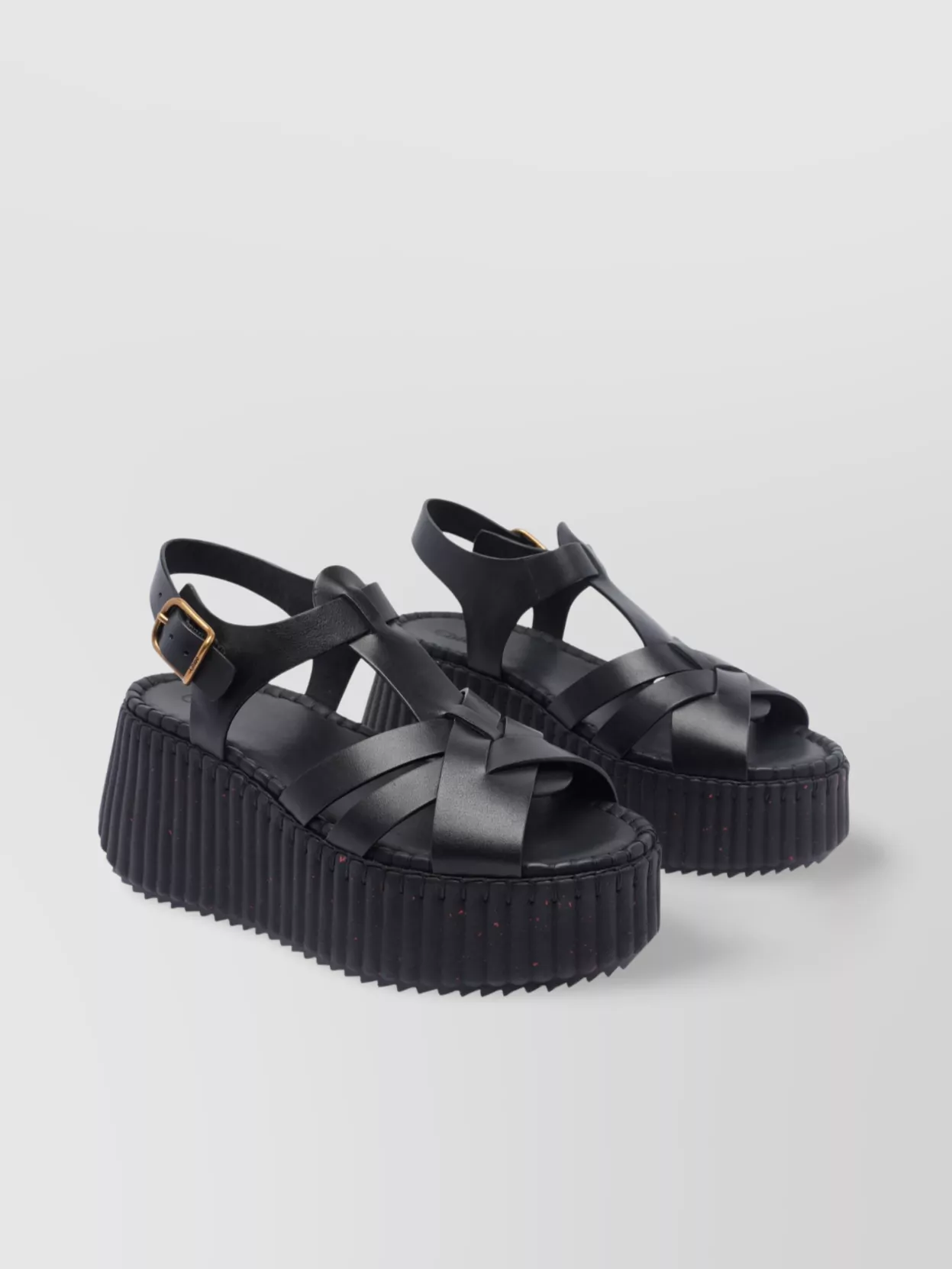 Chloé Leather Strappy Platform Wedge Sandals