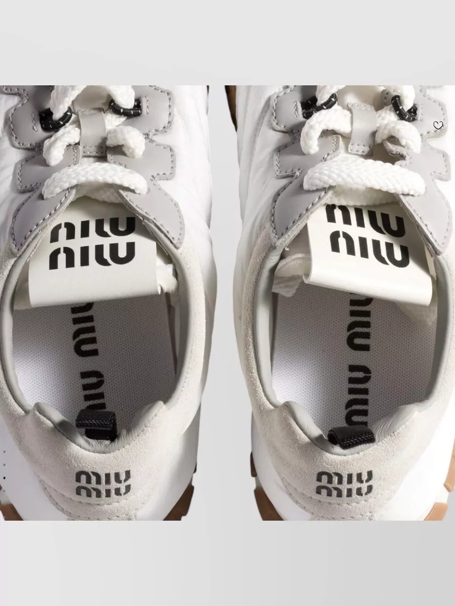 Miu Miu Leather And Re-Nylon Lace-Up Sneakers