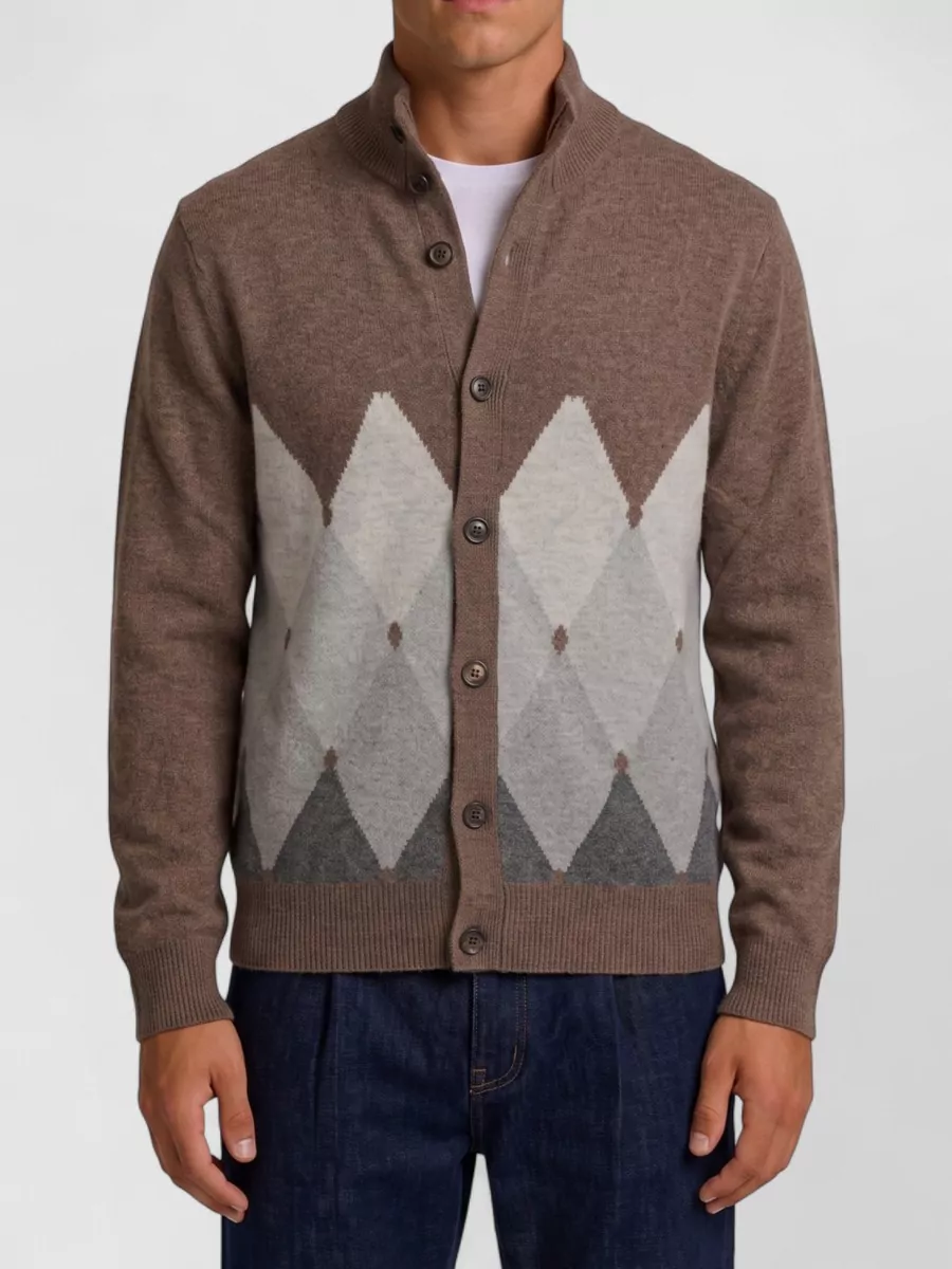 Ballantyne cashmere ribbed collar diamond cardigan