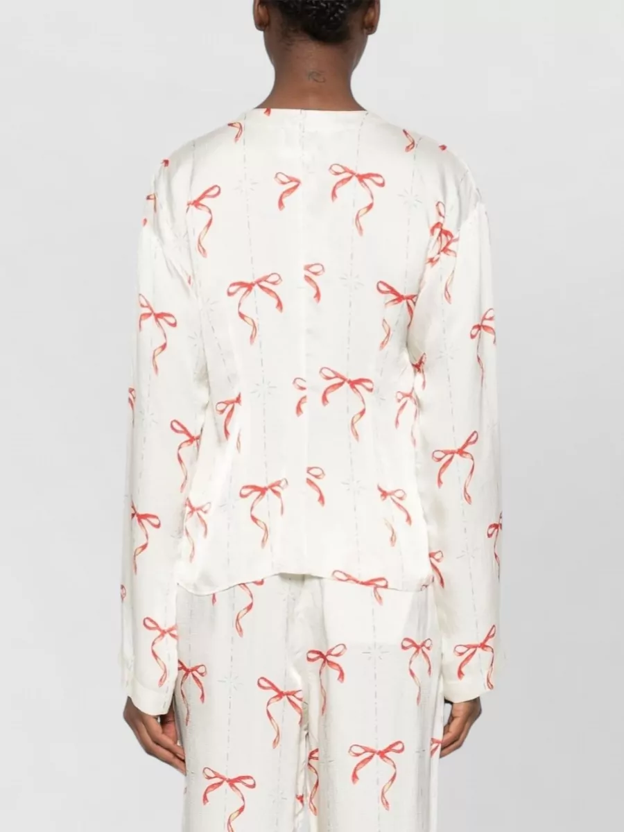 Forte Forte Printed V-Neck Long-Sleeve Blouse