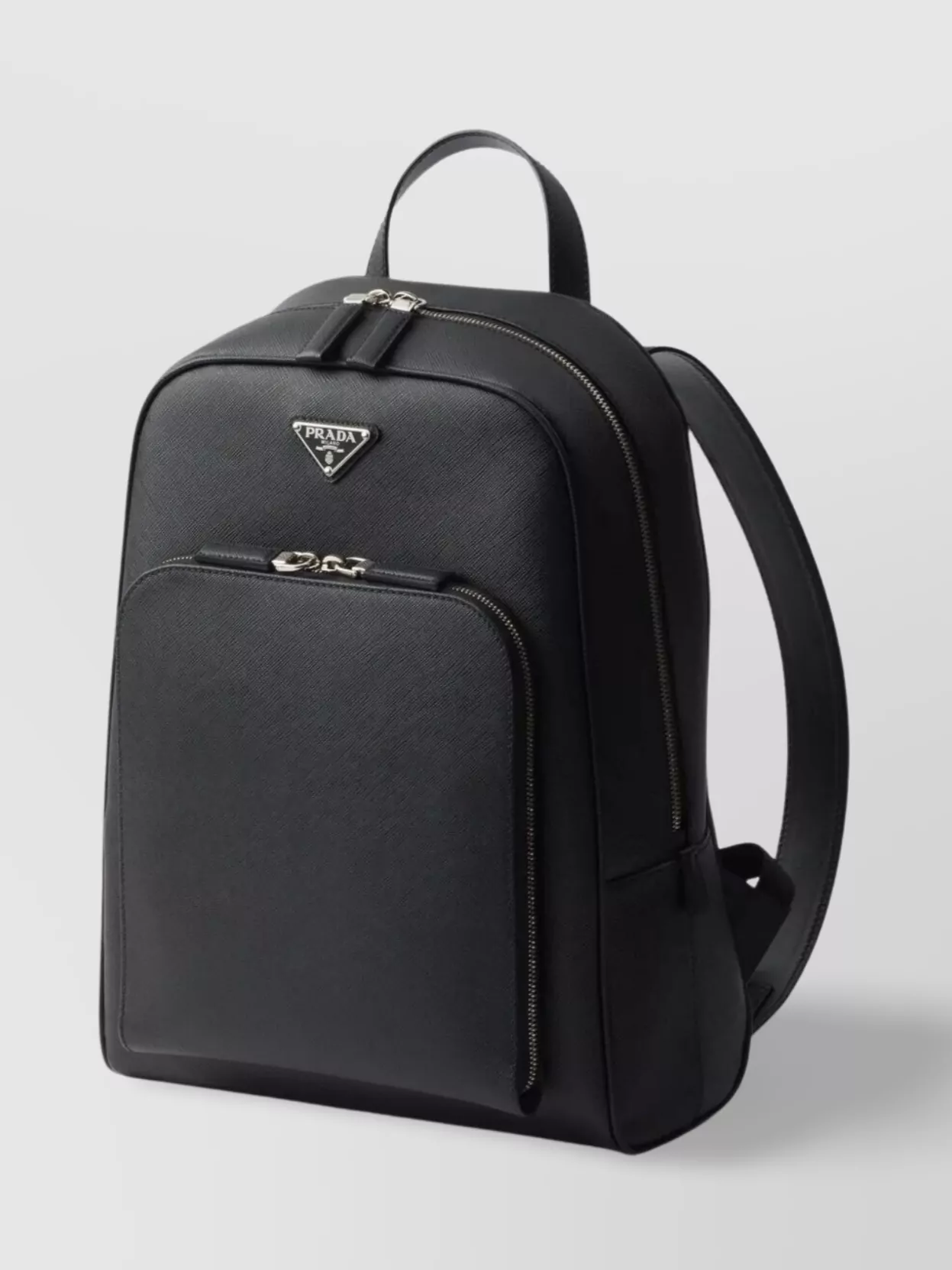 Shop Prada Textured Leather Backpack With Front Zip Pocket