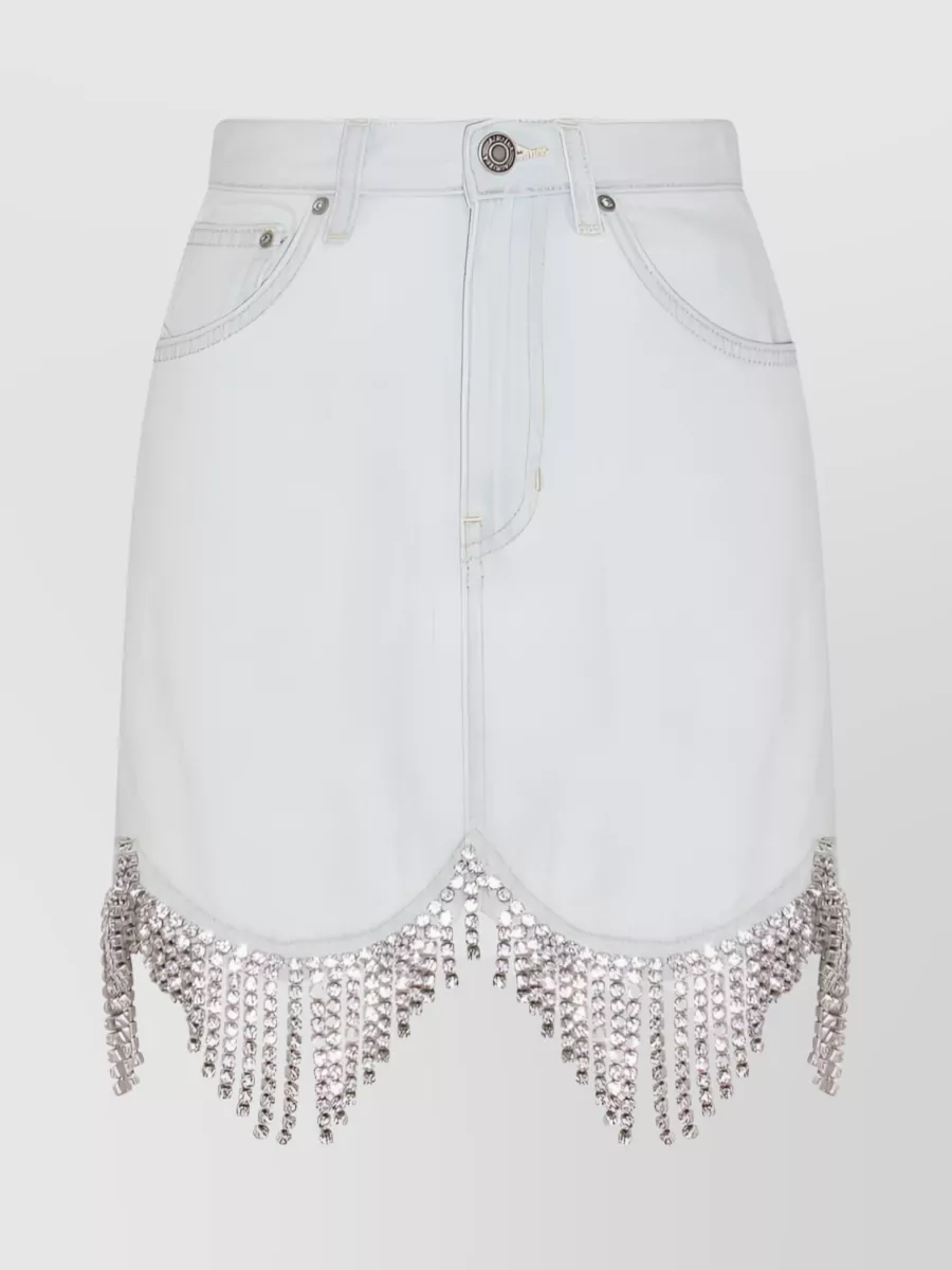 Shop Area Sparkling Crystal Fringe Denim Skirt In Grey