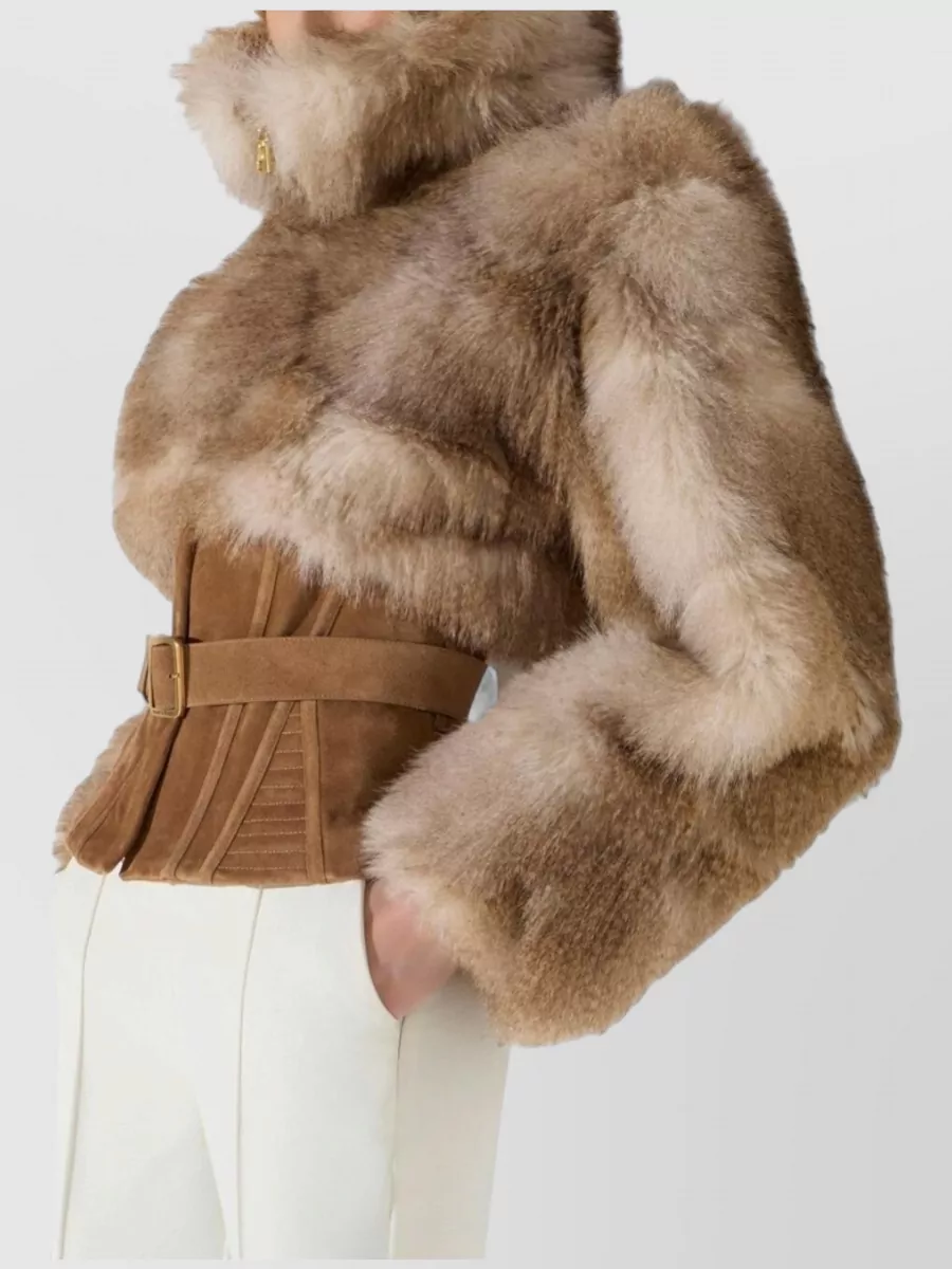 Elisabetta Franchi Faux Fur Oversized Belted Jacket