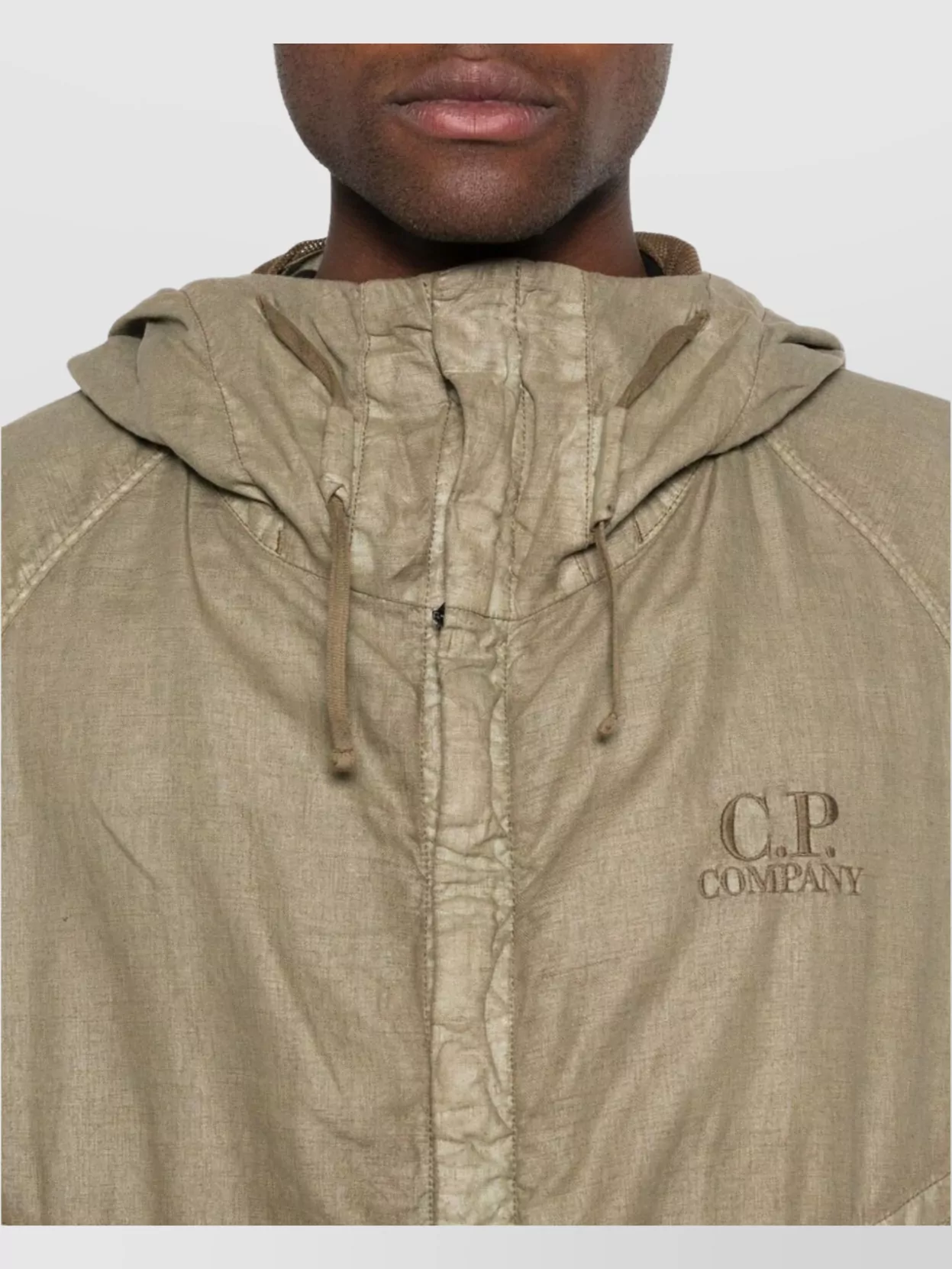 C.p. Company Linen Jacket With Buttoned Hood And Drawstring