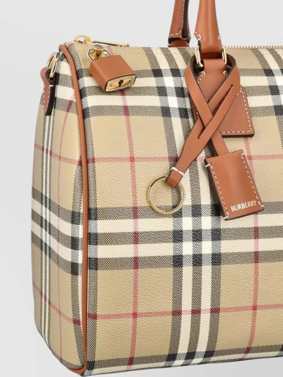 Burberry Check Tote Bag Detachable Strap Gold Hardware