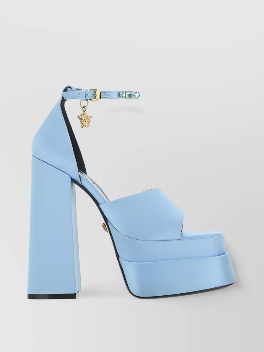 Shop Versace Medusa Head Crystal Charm Platform Sandals In Pastel