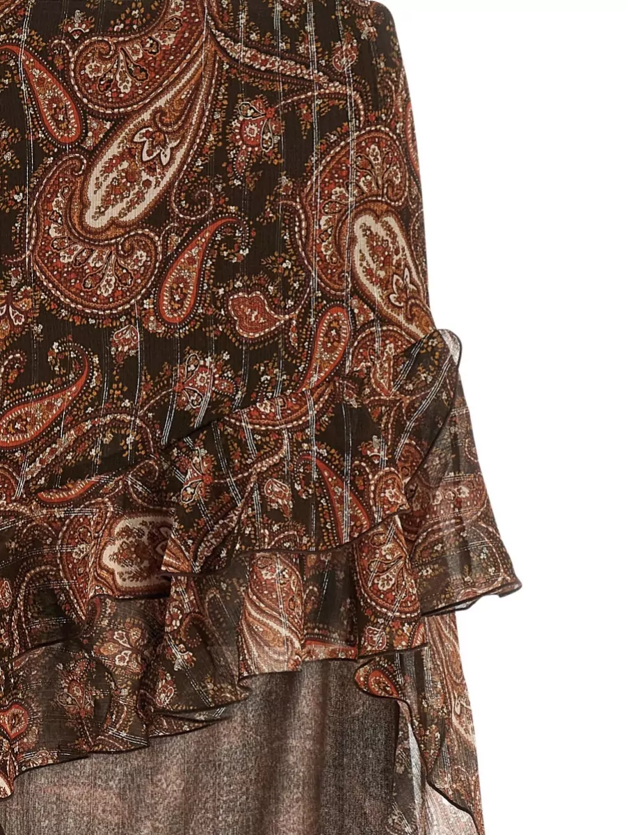 The Andamane Paisley Print Asymmetric Ruffled Maxi Skirt
