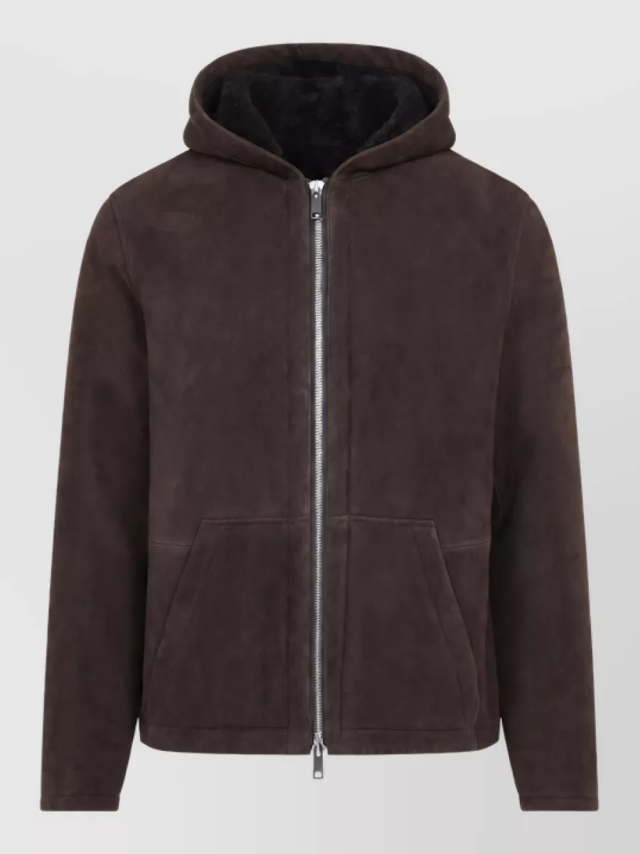 Yves Salomon lamb leather hooded jacket