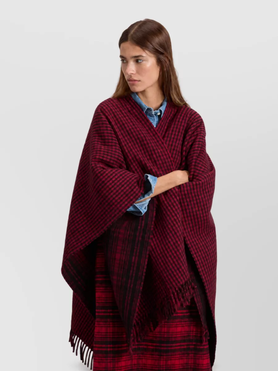 Woolrich Checked Wool Fringe Cape
