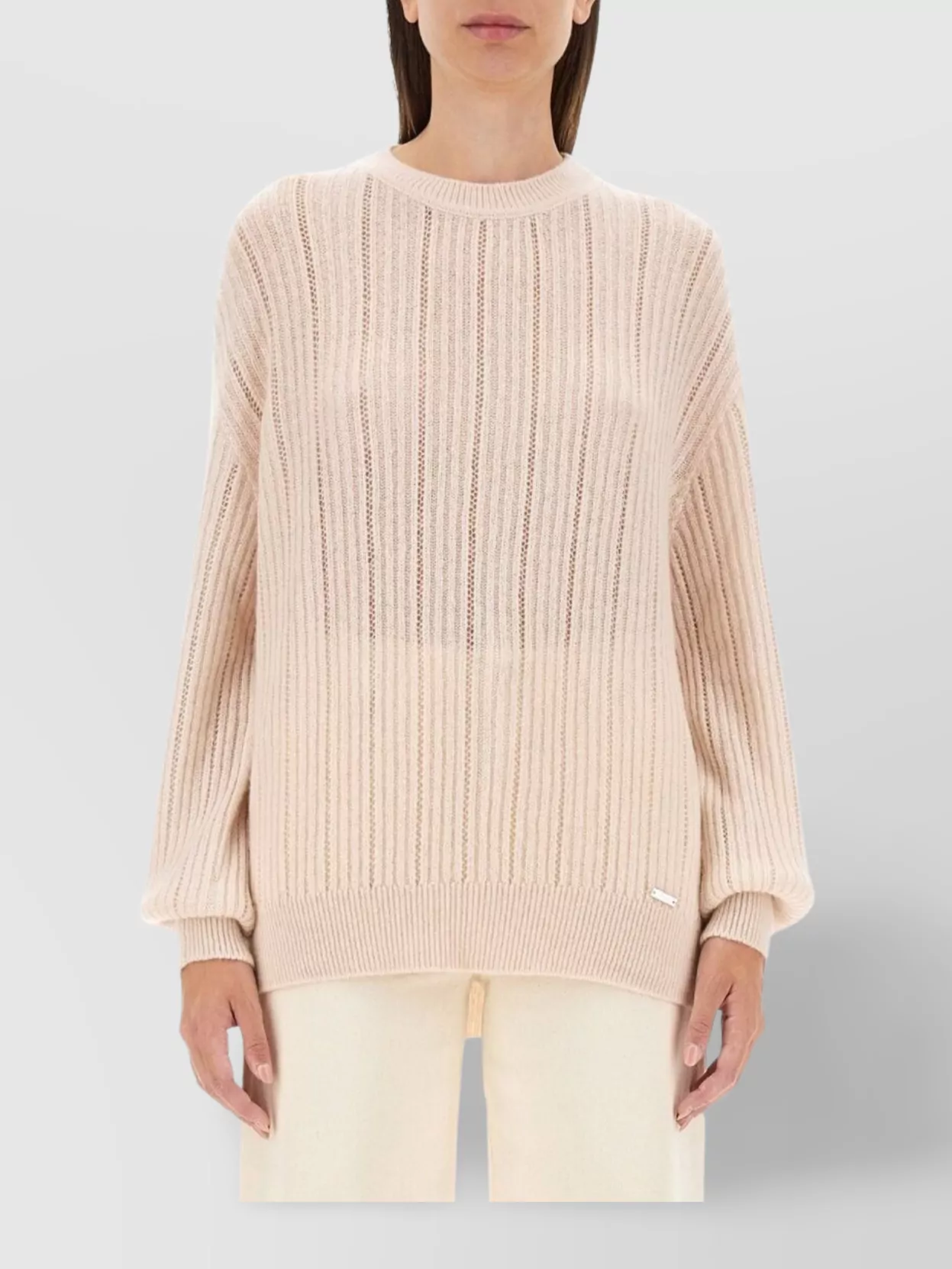 Kiton Cashmere-silk Lattice Knit Crewneck Sweater