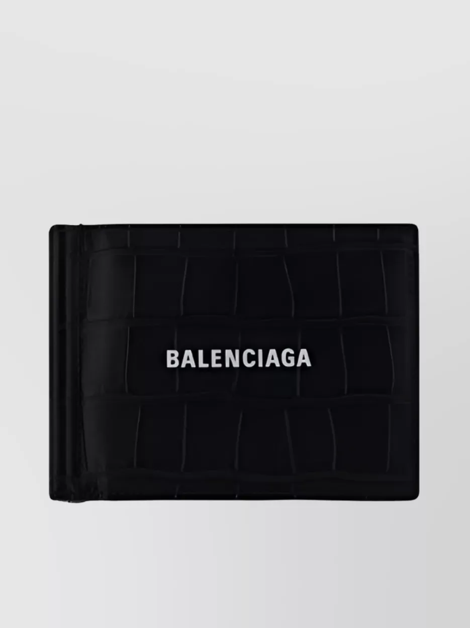 Shop Balenciaga Croco Print Bifold Calfskin Wallet