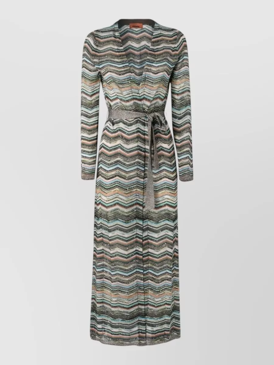 Missoni Metallic chevron knit belted longline cardigan