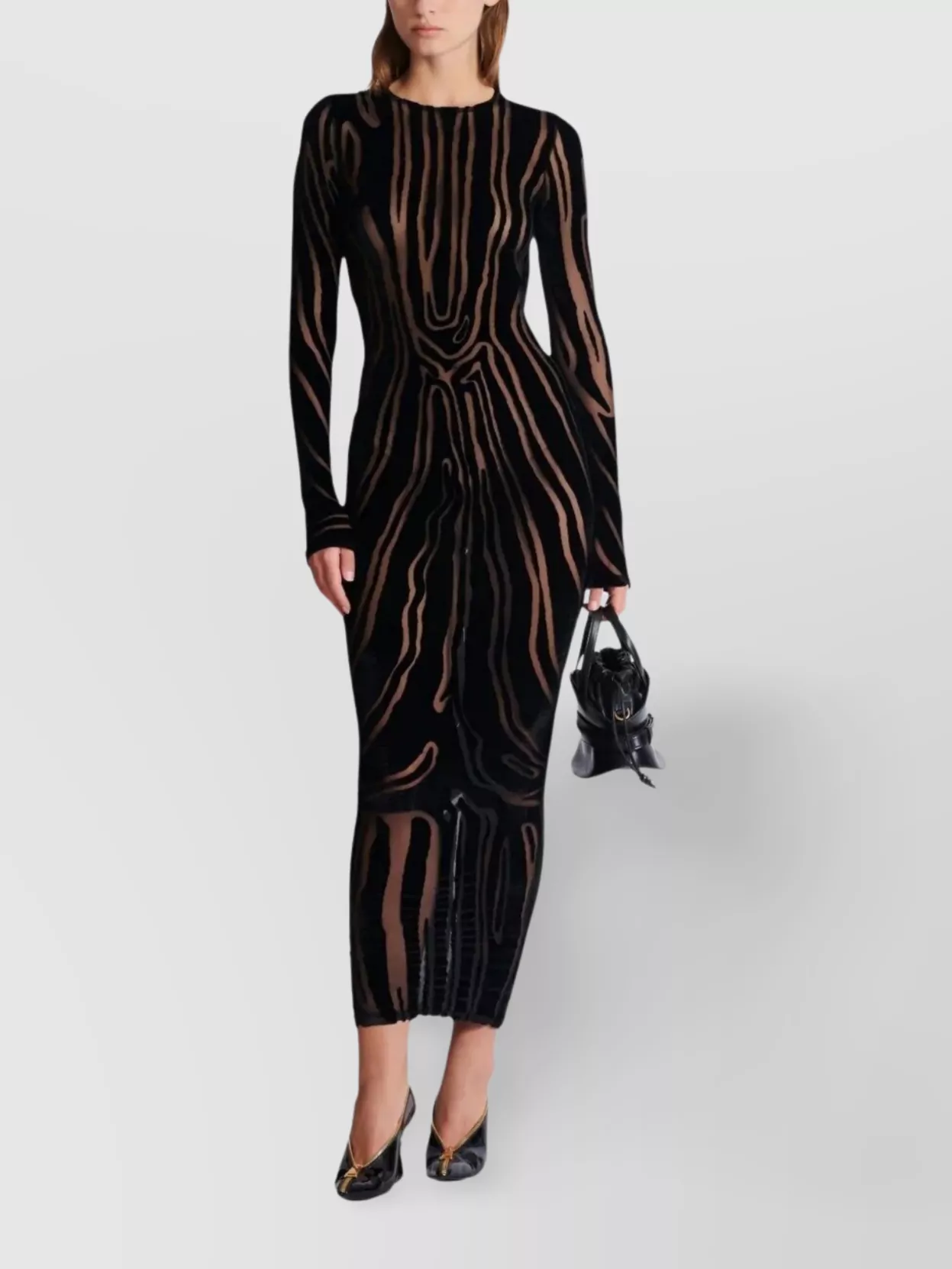 Balmain Long Sleeve Zebra Print Bodycon Dress In Multi