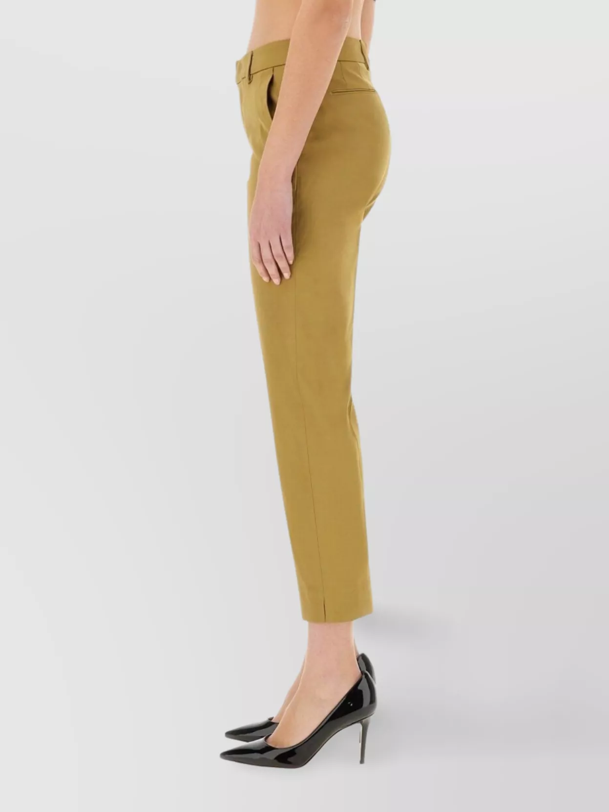 Shop Pt Torino Slim Fit Cropped Trousers With Side Pockets