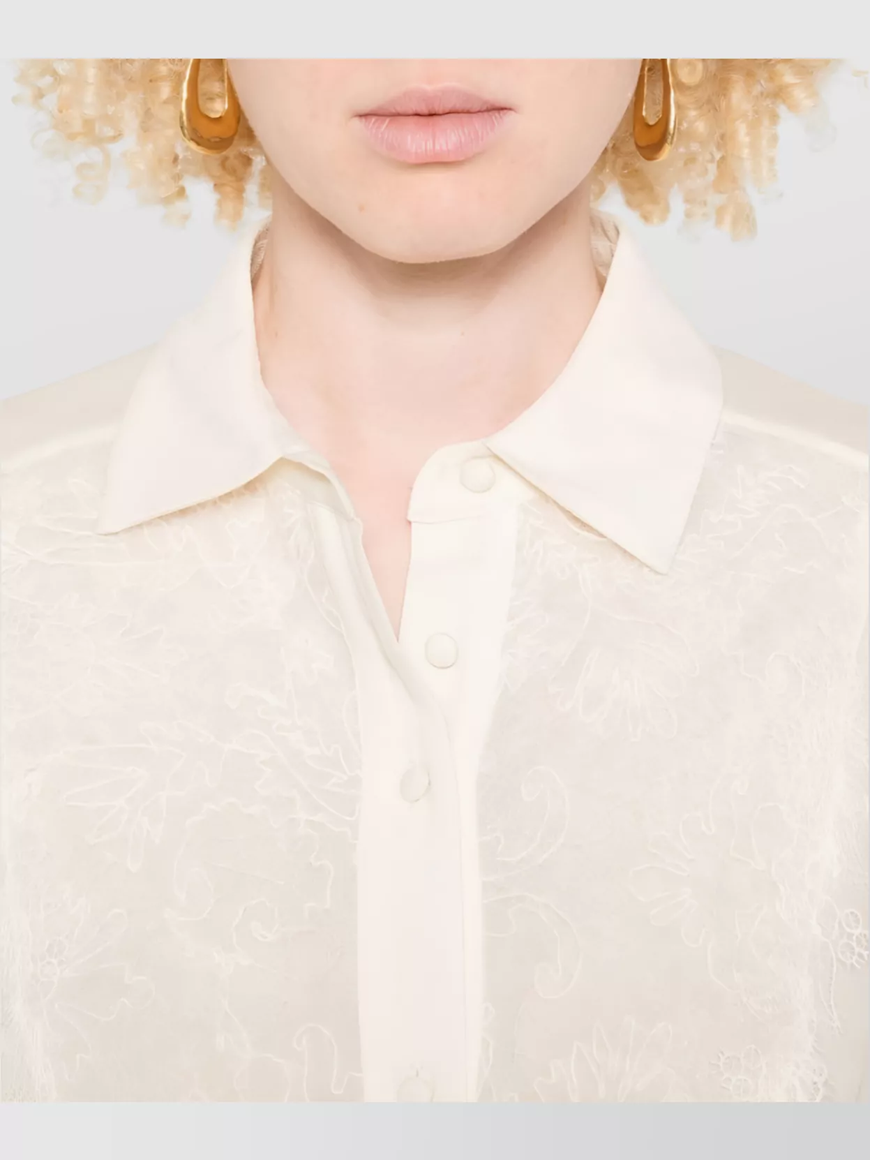 Ermanno Firenze Sheer Long Sleeve Lace Collared Top