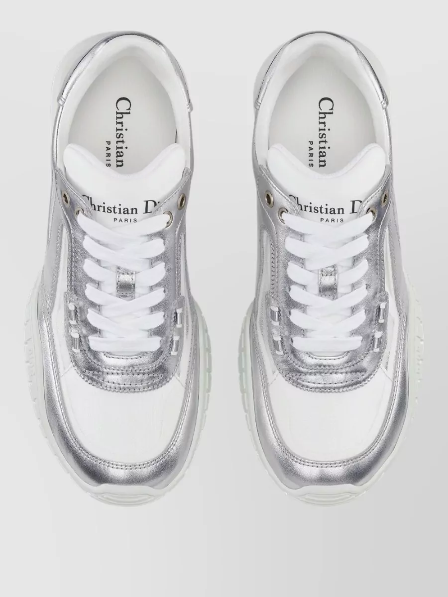 Christian Dior Metallic Sneakers With Rubber Sole And Mesh Panels