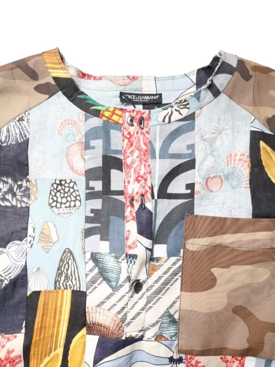 Dolce&Gabbana Silk Patchwork Short-Sleeve Shirt