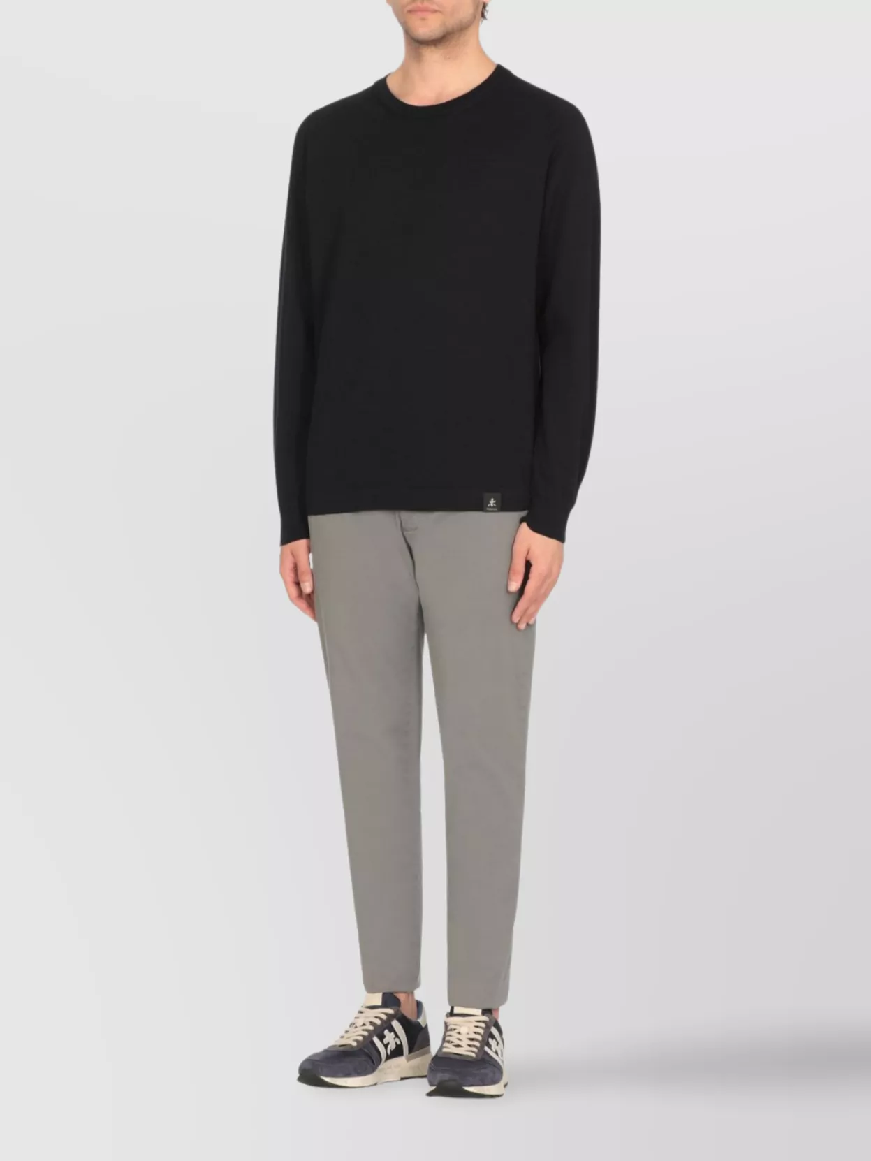Premiata Ribbed Crewneck Cotton Sweater With Long Sleeves