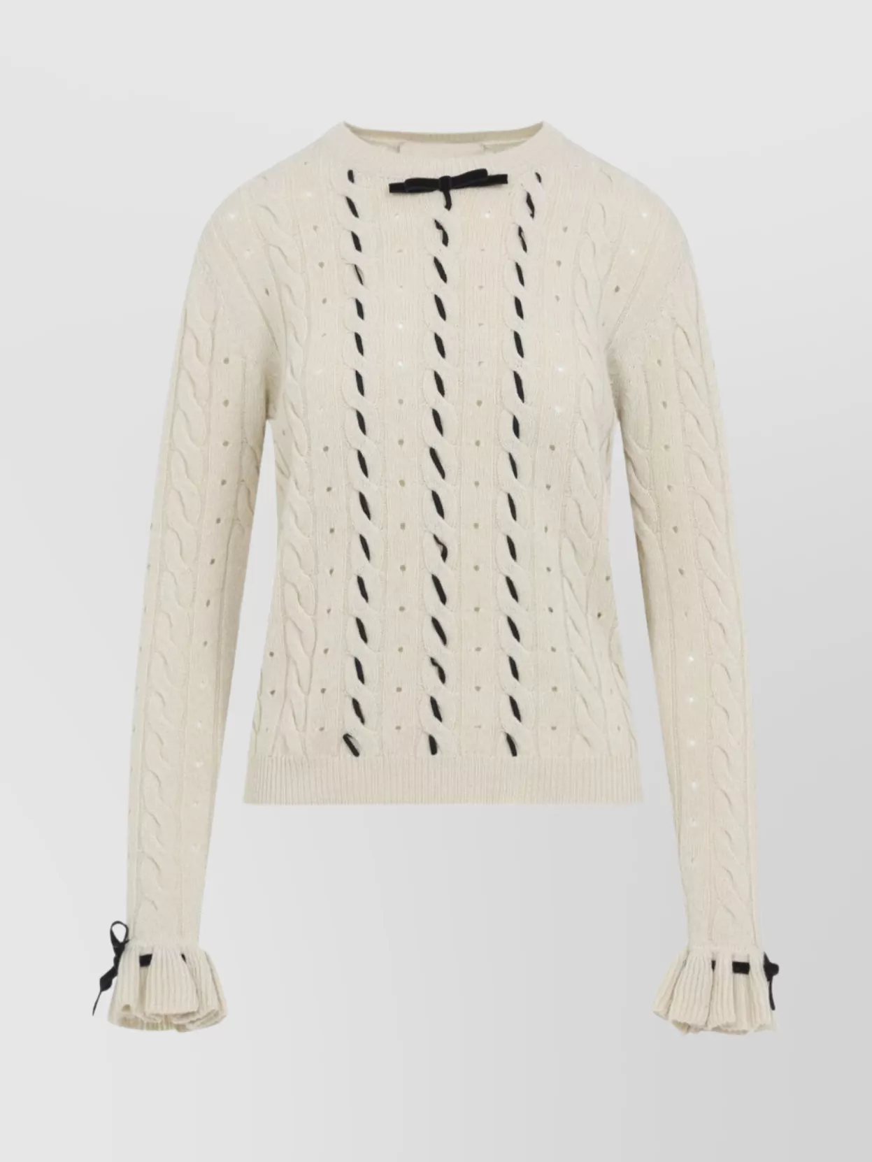 Valentino Knit Sweater With Ruffled Cuffs And Bow